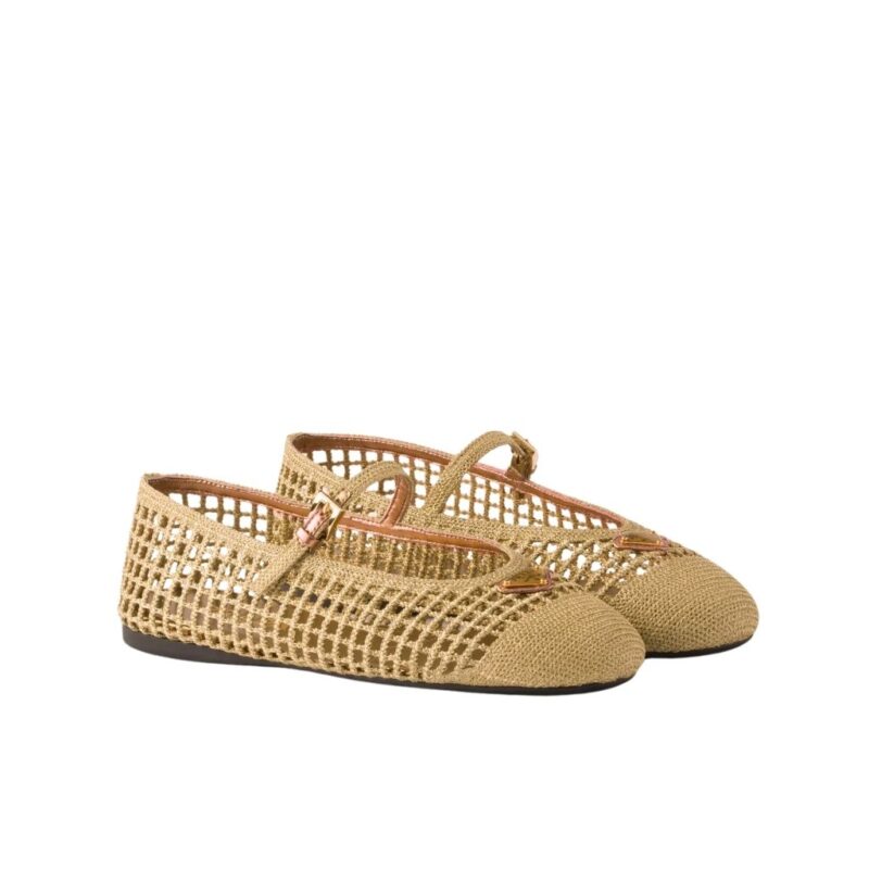 Prada Crochet Ballerinas Beige Brown 1F364O 2F46 F0482 F 005