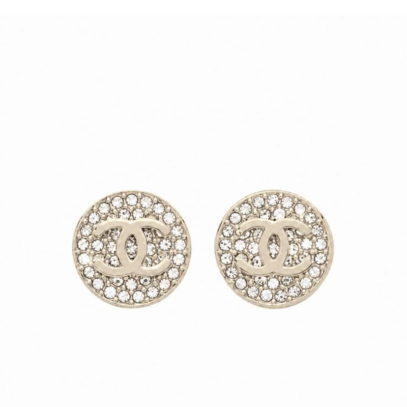 Chanel Cc Mark Round Strass Earrings Gold ABG227 B23473 U7518