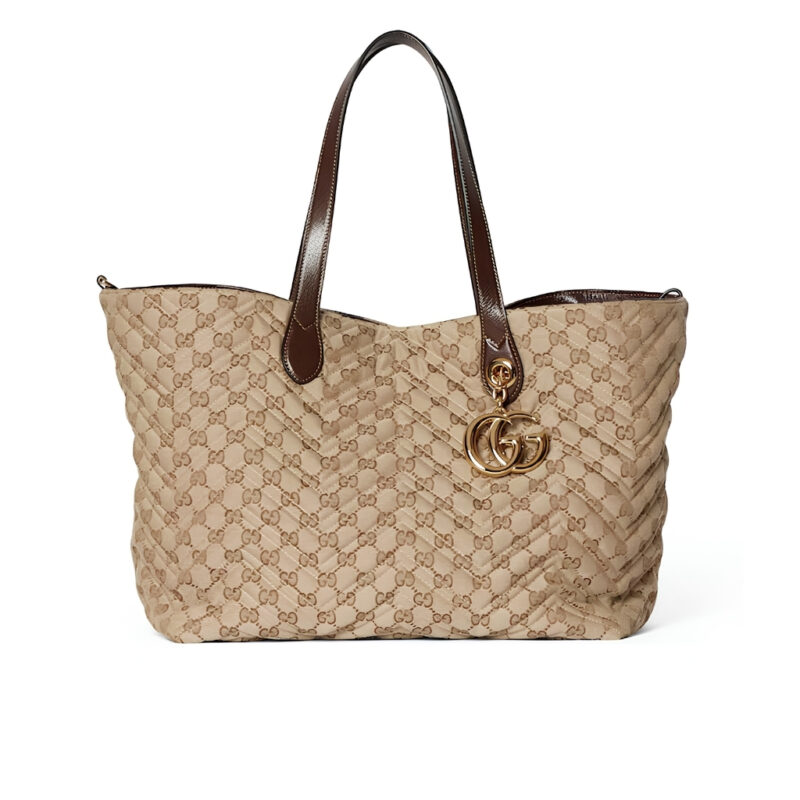 Gucci Marmont Large GG Canvas Tote Bag Sand And Dark Brown 35cm 855392 FAF05 9651