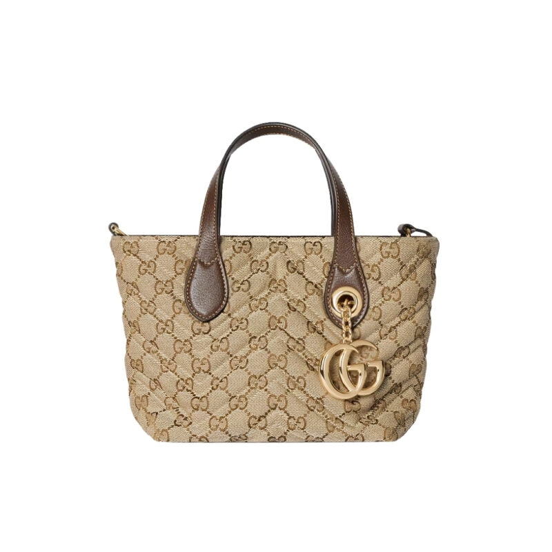 Gucci Marmont Small GG Canvas Tote Bag Sand And Dark Brown 17cm ‎855391 FAF05 9651