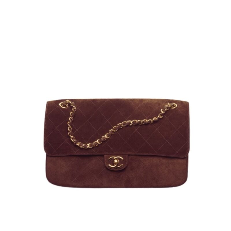 Chanel Maxi Flap Bag Suede Gold Metal Dark Brown 32cm AS6281 B24009 UA850