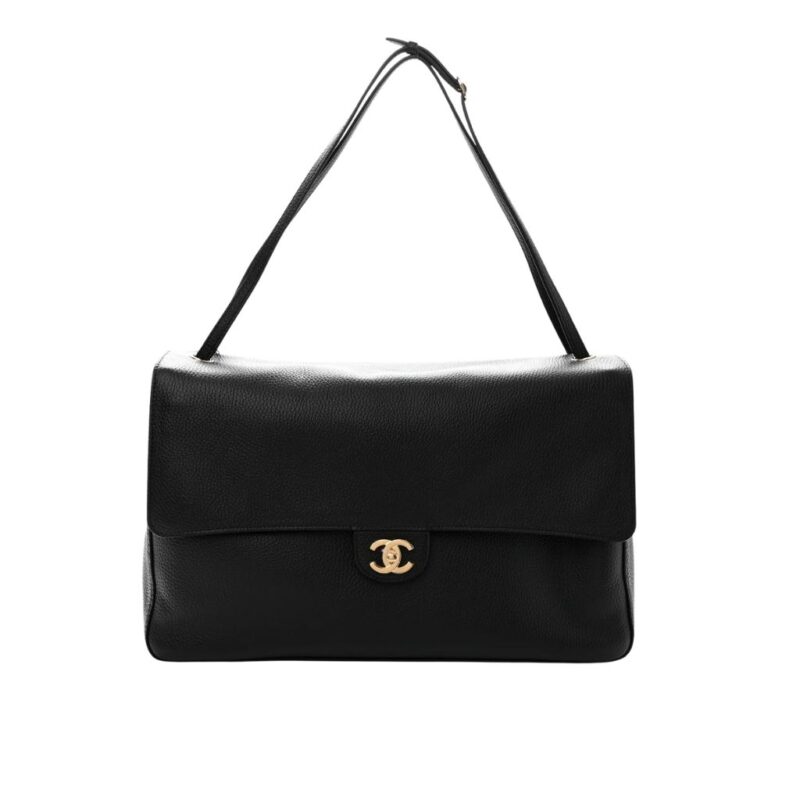 Chanel Maxi Flap Bag Gold Tone Metal Black 38 cm AS6233 B24008 U8390