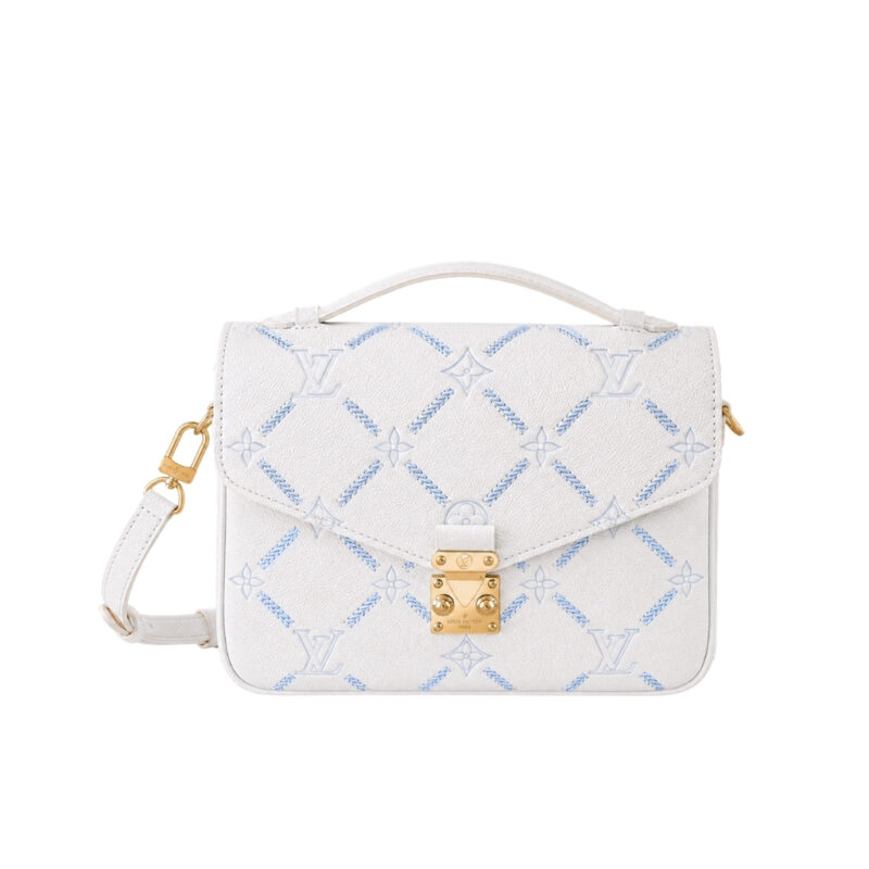 Louis Vuitton Pochette Metis MM Monogram Empreint Couturee Shoulder Bag Ivory 24cm