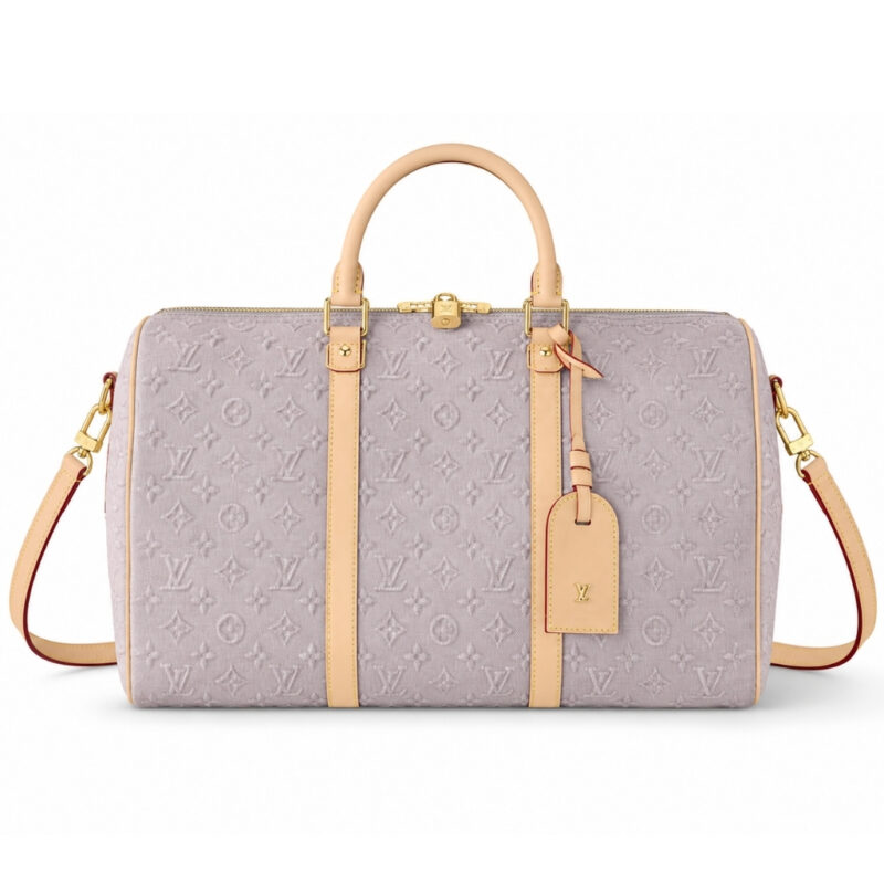 Louis Vuitton Keepall Bandouliere 45 Monogram Emblème Travel Bag Light Grey Purple 45cm